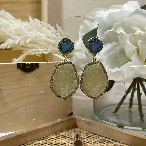 Cora White Geometric Drop Earrings - Picture 2 of 2